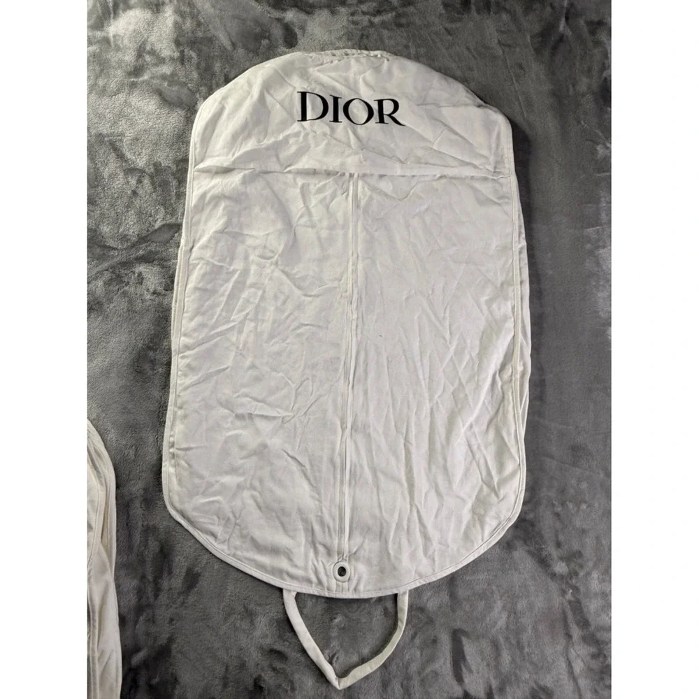 Dior Lot of 2 Garment Bag White Canvas Suit Cover Travel Storage Zip Logo 37x26